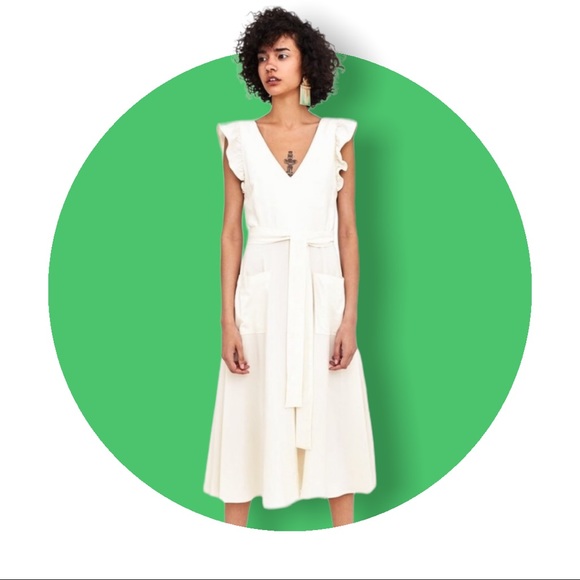 New Zara linen white dress with butterfly shoulder - Picture 3 of 10